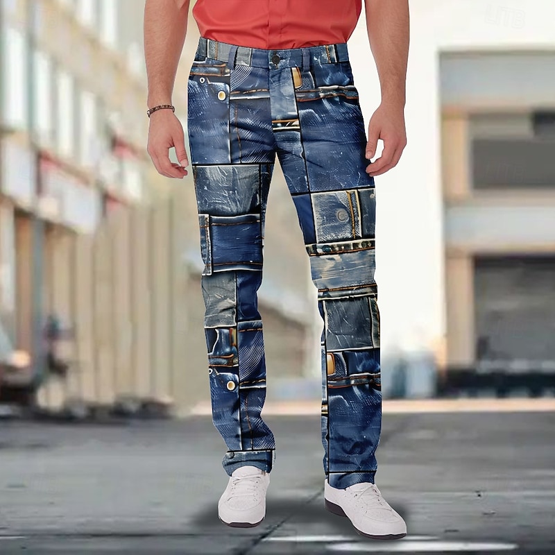 Men's Color Block Patchwork Dress Pants Mid Waist Fashion Casual Outdoor Street Dailywear Zipper Pocket Summer Spring Fall 3D Print Dark red Black Blue