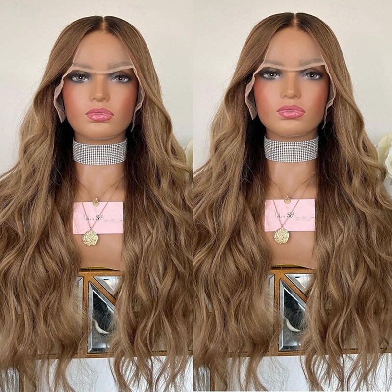 Unprocessed Virgin Hair 5x5 Closure 13x4 Lace Front Wig Free Part Brazilian Hair Wavy Brown Wig 130% 150% Density with Baby Hair Ombre Hair 100% Virgin Glueless Pre-Plucked For Women Long Human Hair4
