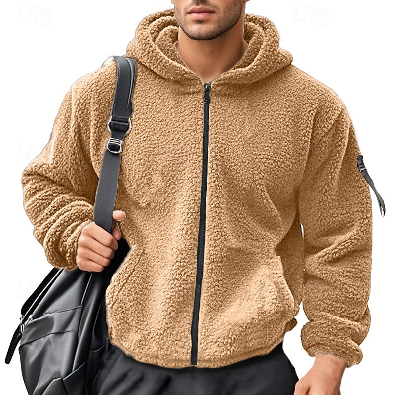 Men's Full Zip Hoodie Zip Up Hoodie Fleece Jacket Fleece Hoodie Black Navy Blue Khaki Gray Hooded Plain Zip Up Patchwork Sports & Outdoor Casual Daily Polyester Streetwear Casual Fall & Winter