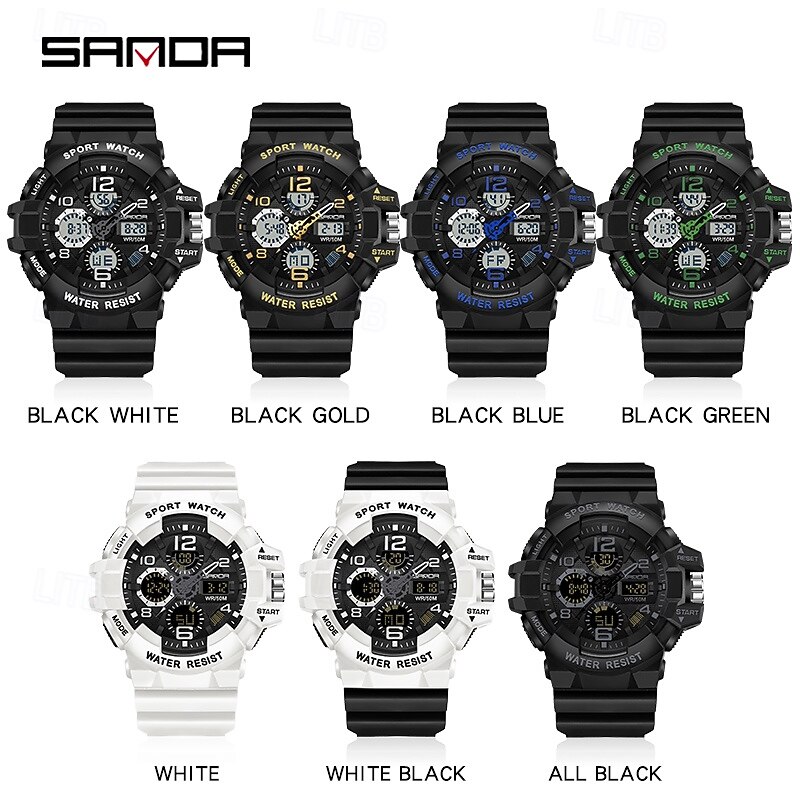 SANDA Men Digital Watch Outdoor Sports Fashion Wristwatch Luminous Stopwatch Alarm Clock Calendar TPU Watch3
