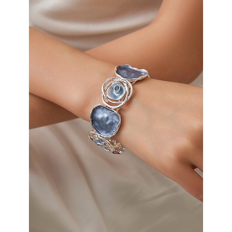 Women's Silver-Tone Bracelet – Artistic Design with Blue Resin Shell Accents for an Elegant Coastal Look3