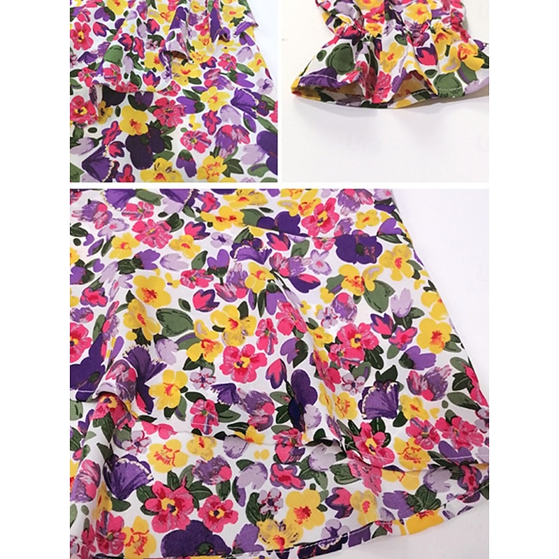 Women's Floral V Neck Midi Dress Long Sleeve Summer Spring4