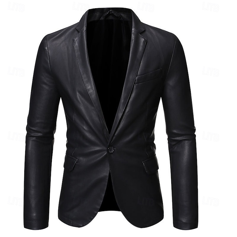 Men's Blazer Office Work Street Pocket Fashion Casual Spring &  Fall Polyurethane Polyester Plain Pocket Casual / Daily Single Breasted Blazer Black2