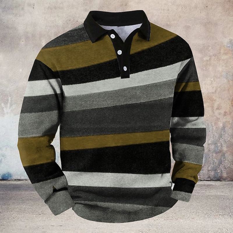 Men's Striped Rugby Polo Shirts Long Sleeve Polo Shirts Collared Shirts Casual Dailywear Sports Outdoor Sportswear Buttons 3D Print Spring Fall Winter Red Blue Army Green3