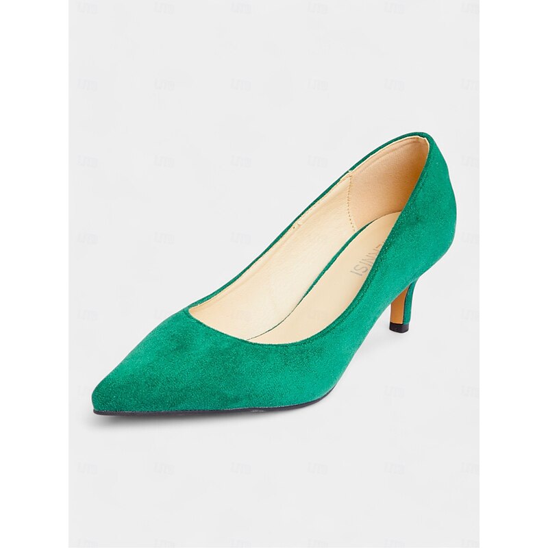 Women's Emerald Green Suede Pointed-Toe Pumps with Kitten Heels – Elegant Shoes for Office or Party Wear4
