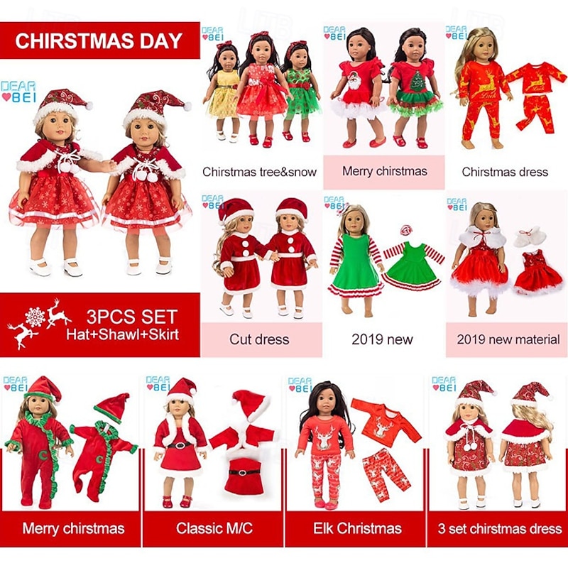 18 Inch Girl Doll Christmas Clothes and Accessories Set Including Christmas Clothes and Dress Gift for Kids(WITHOUT DOLL)2