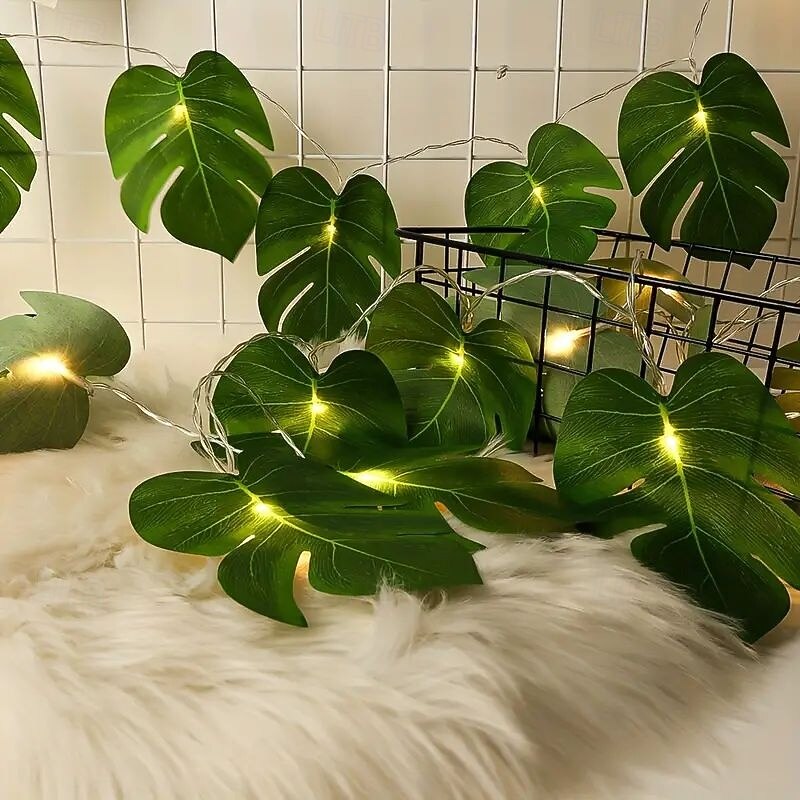 10/20LED Palm Leaf Fairy String Lights Artificial Garland Lights Christmas Birthday Hanging Vine Wedding Beach Theme Home Garden Decorative Lights3