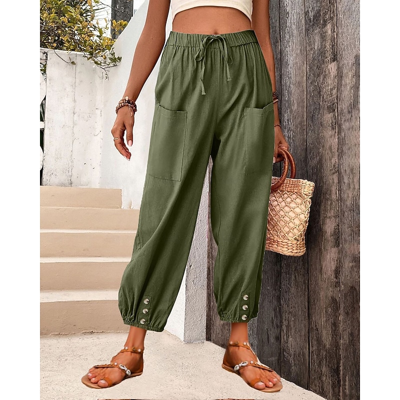 Women's Sweatpants Chinos Cropped Pants Fashion Streetwear Full Length Medium Waist Plain Pocket Drawstring Comfy Soft Comfortable Micro-elastic Outdoor Street Robin's Egg Blue Black Army Green2