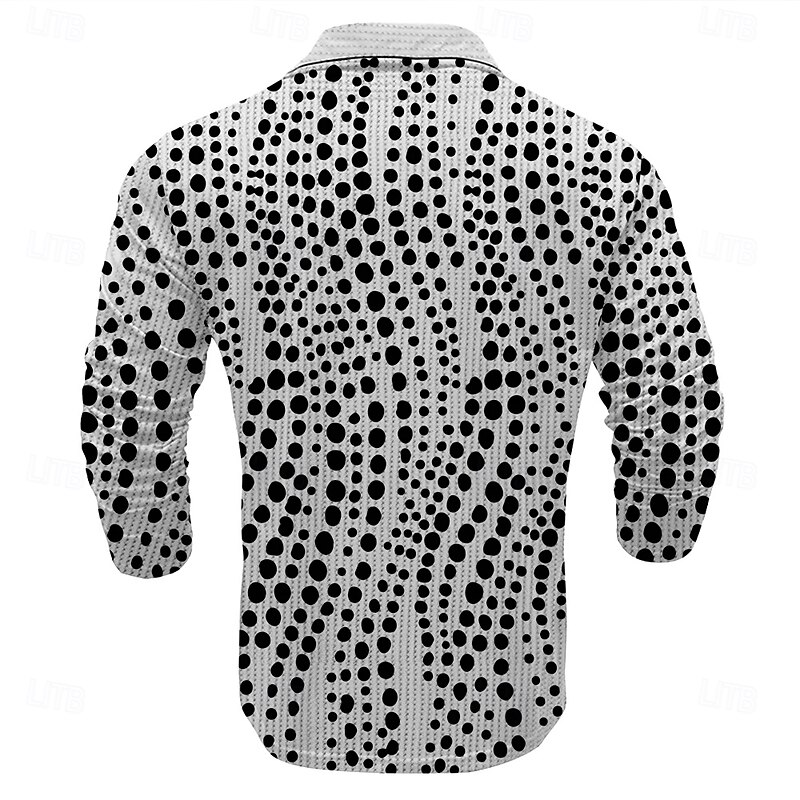Men's Spot Waffle Polo Shirts Golf Shirt Long Sleeve Polo Shirts Collared Shirts Business Casual Outdoor Office Dailywear Buttons 3D Print Spring Fall Winter White2