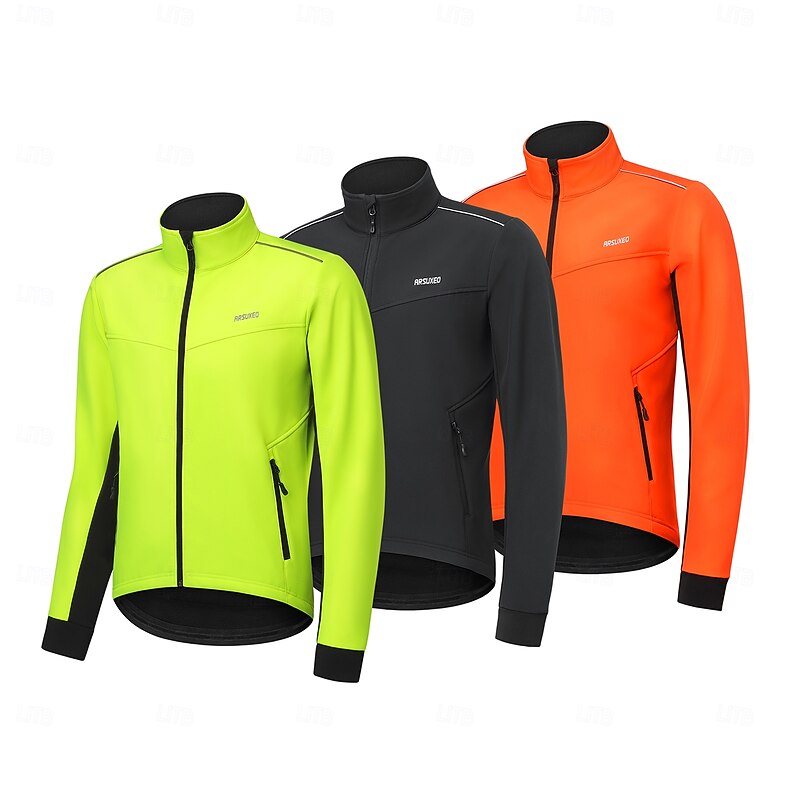 Arsuxeo Men's Cycling Jacket Fleece Jacket Winter Cycling Warm Moisture Wicking Breathability Bike Jacket Hoodie Mountain Bike MTB Road Bike Cycling City Bike Cycling Black Orange Green Bike Wear