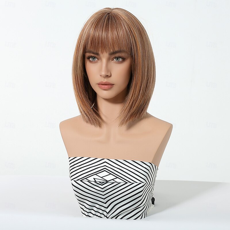 Synthetic Wig Uniforms Career Costumes Princess Straight kinky Straight Middle Part Layered Haircut Machine Made Wig 14 inch 12 inch Light Brown Synthetic Hair Women's Cosplay Party Fashion Light4
