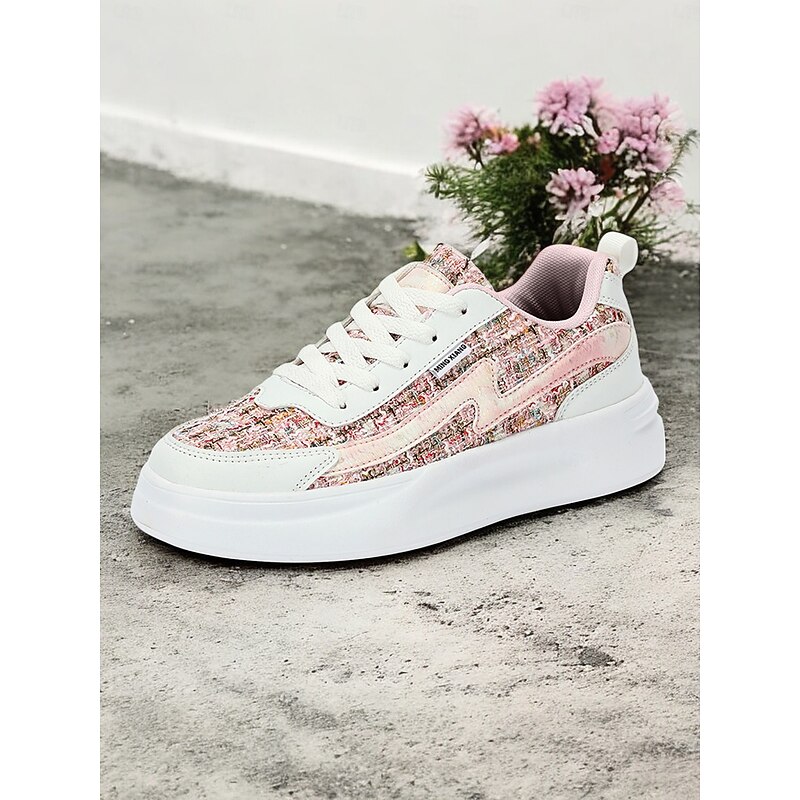 Women's Green Tweed Sneakers – Stylish Lace-Up Casual Shoes with Comfortable White Soles for Everyday Fashion - Main Image