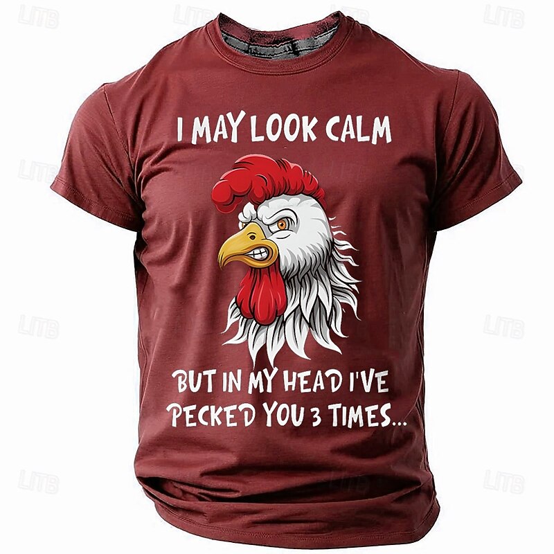 Men's Rooster Letter Print T Shirt Short Sleeve T shirt 3D Print Crew Neck Shirt Fashion Athleisure Street Sports Outdoor Daily Black Red Blue Summer Spring Clothing Apparel S M L XL XXL XXXL3