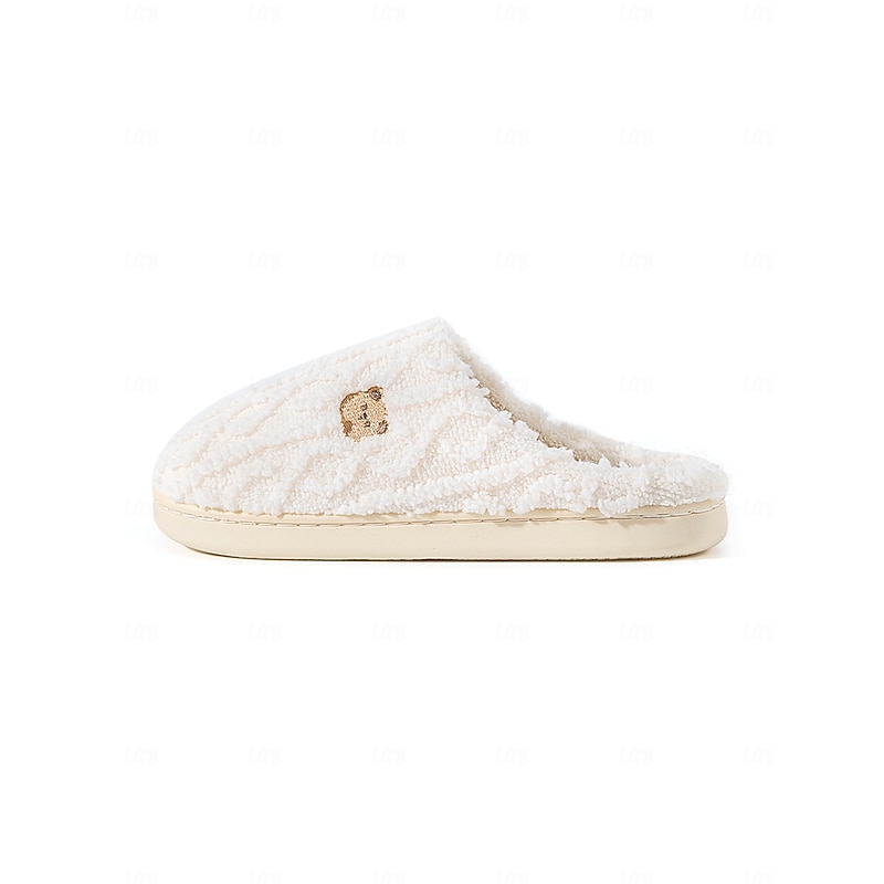 Women's Cozy Fleece Slippers with Adorable Bear Embroidery – Warm Indoor House Shoes for Winter Comfort3