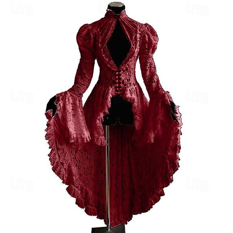 Lace Ruffle Tailcoat Medieval Renaissance Vintage Dress Women's Costume Vintage Cosplay Party Long Sleeve Dress Masquerade4