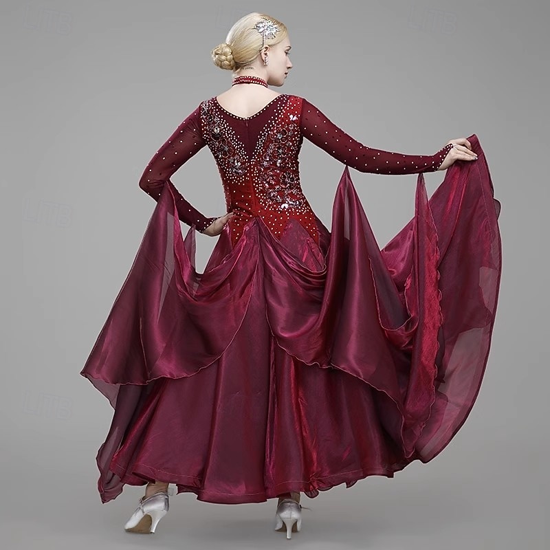 Ballroom Dance Dresses for Women Competition Long Sleeve Modern Tango Waltz Standard Costumes2