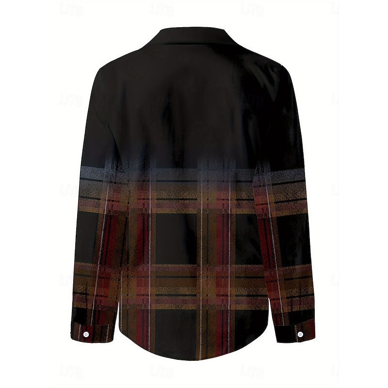 Women's Shirt Button Down Tunic Shirt Collar Long Sleeve Plaid Casual Regular Tops Work Daily s Print Black Spring Fall Winter2