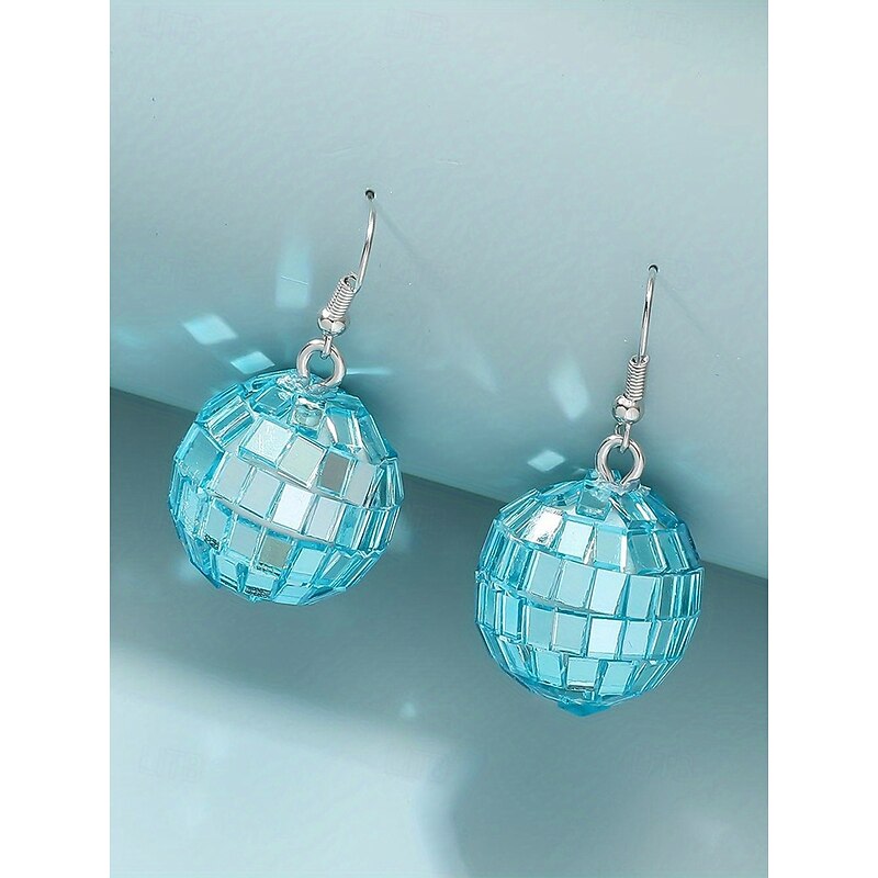Women's Retro Pink Disco Ball Dangle Earrings – Fun and Sparkly Statement Jewelry for Parties and Events3