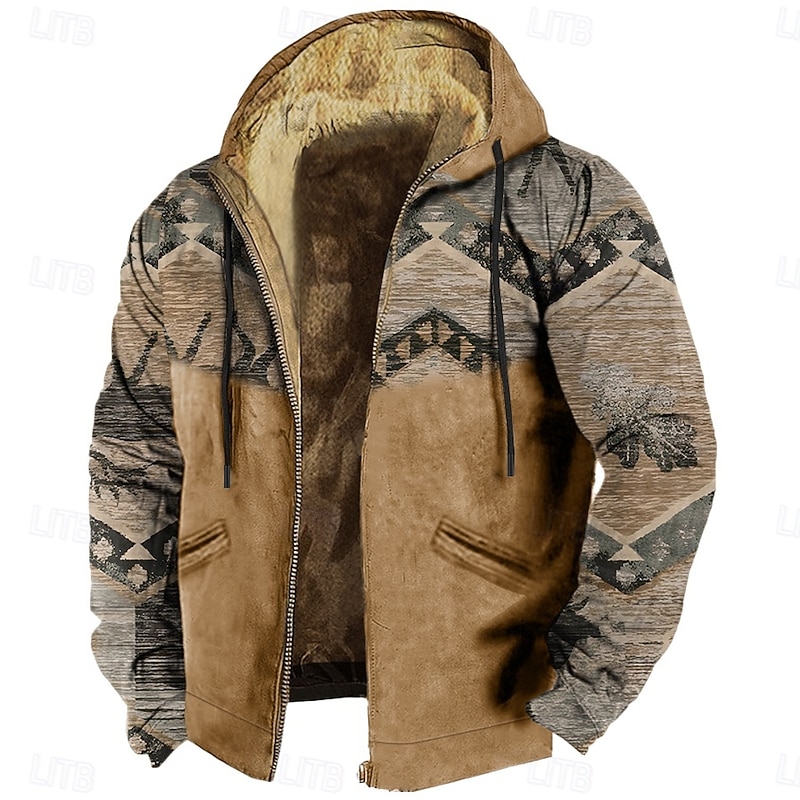 Men's Cowboy Deer Fleece Hoodie Hoodies Fashion Ethnic Long Sleeve Hooded Vacation Sports Outdoor Streetwear Khaki Drawstring Fall Winter Designer