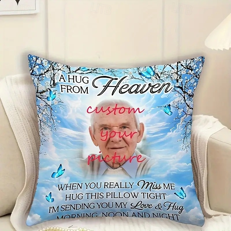 Custom Memorial Pillow Cover Photo Cushion Cover Throw Pillow Sympathy Gift Personalized Memorial Gifts A Hug from Heaven