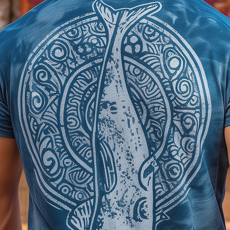 Men's Fish Maori T Shirt Short Sleeve T shirt 3D Print Crew Neck Shirt Tropical Hawaiian Vacation Street Daily Blue Summer Spring Clothing Apparel S M L XL XXL XXXL2