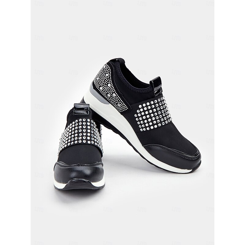 Women's Rhinestone Slip-On Platform Sneakers – Stylish Casual Shoes with Studded Embellishments and Comfortable Wedge Heel3