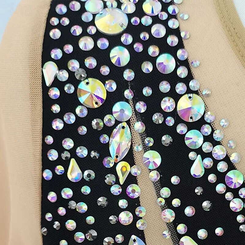 Figure Skating Dress Women's Girls' Ice Skating Dress Dark Grey High Elasticity Training Competition Skating Wear Classic Crystal / Rhinestone Long Sleeve Ice Skating Figure Skating4