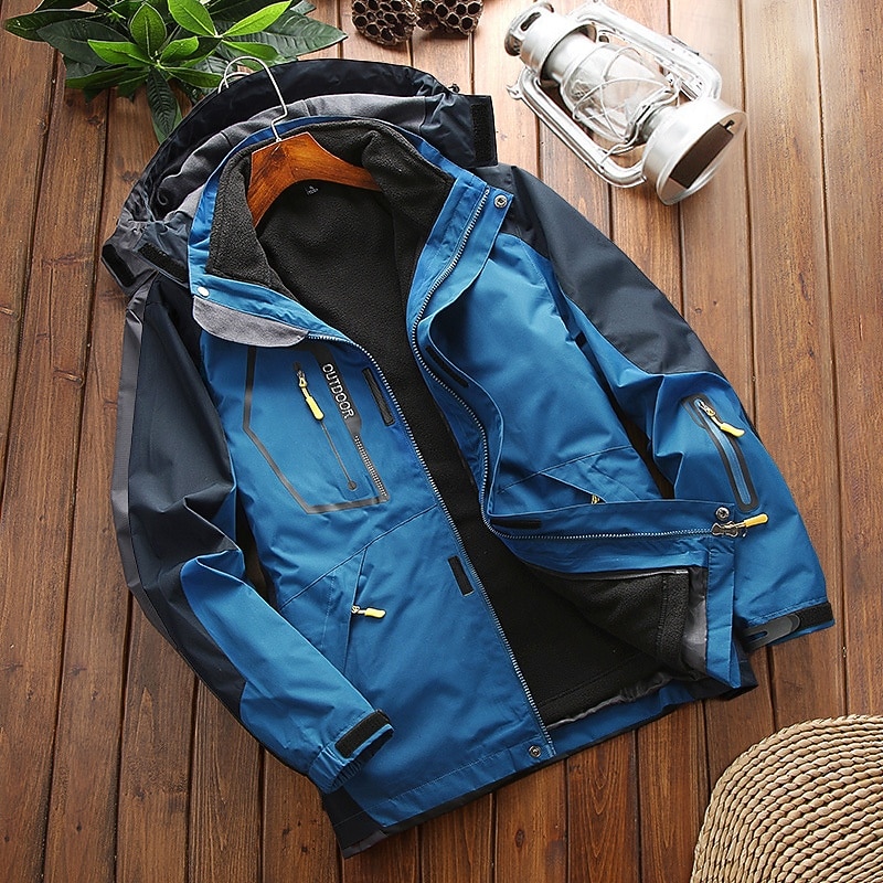 Men's Hiking 3-in-1 Jackets Ski Jacket Hiking Fleece Jacket Winter Outdoor Thermal Warm Waterproof Windproof Detachable Fleece Hoodie Windbreaker Trench Coat Single Slider Ski / Snowboard Fishing4