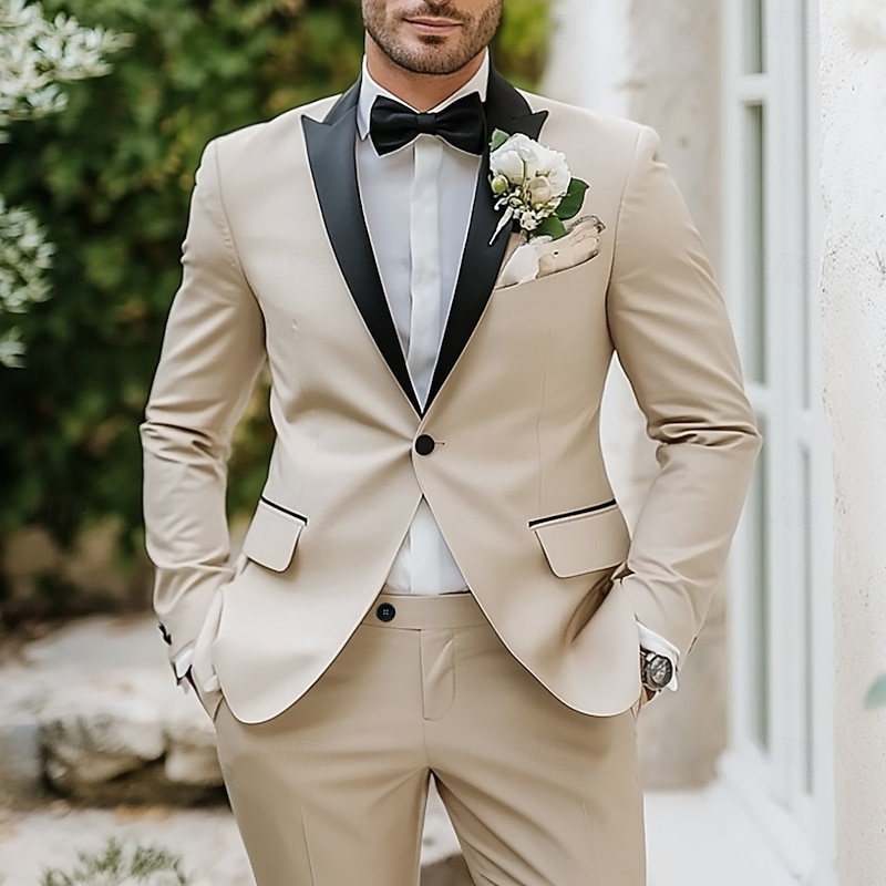 Men's Wedding Party Suits Pink Sky Blue Fashion Solid Colored Standard Fit 2 Piece Single Breasted One-button