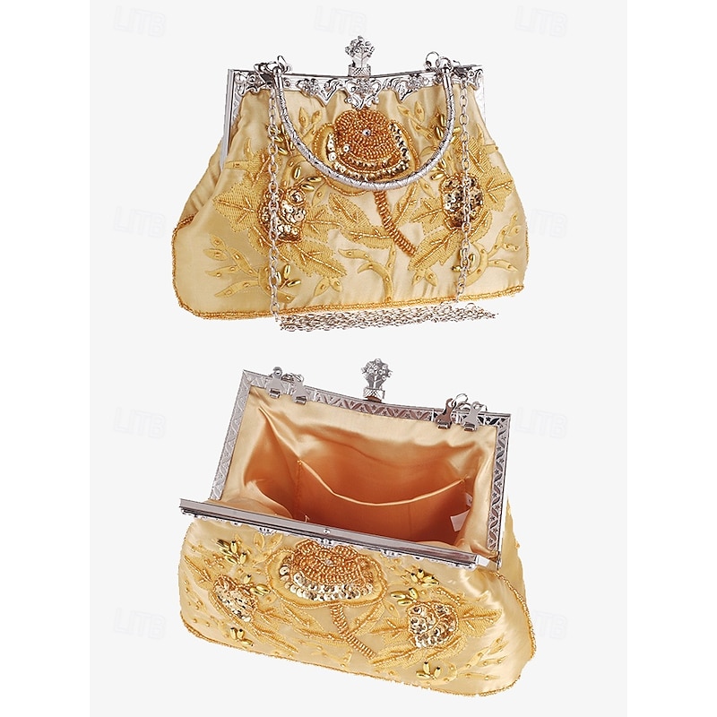 Women's Clutch Evening Bag Wristlet Shoulder Bags Polyester Party Wedding Party Beading Embroidery Chain Large Capacity Multi Carry Solid Color Flower Green3