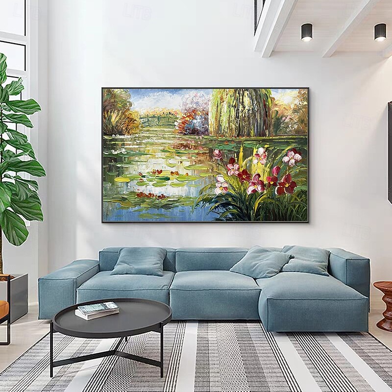 Mintura Handmade Lotus Oil Paintings On Canvas Modern Wall Art Room Decoration Flowers Landscape Picture For Home Decor Rolled Frameless Unstretched Painting2