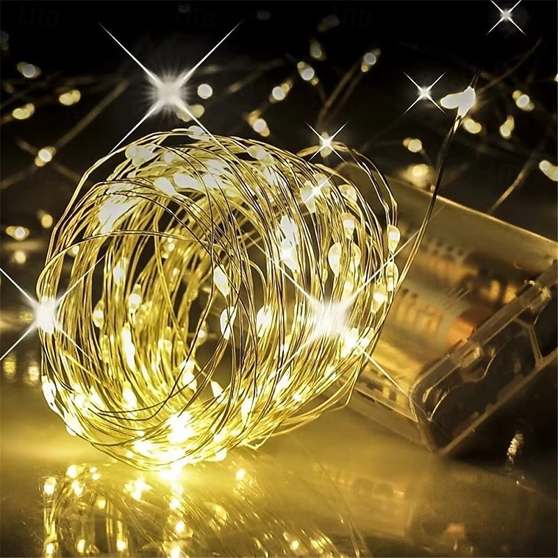 Elegant Wedding Reception Party 10pcs LED Copper Wire Fairy Lights, Battery-Powered Christmas String Lights for Bedroom, Garden, Wedding & Party Decor 1-10M