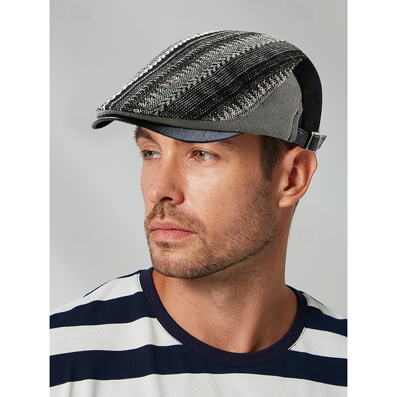 Men's Herringbone Ivy Cap with Adjustable Leather Strap - Vintage Style Flat Cap, Ideal for Casual Wear and Outdoor Activities2