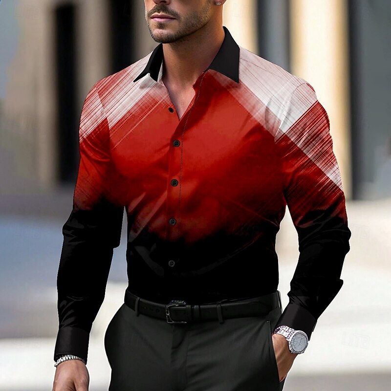 Men's Geometric Shirt Dress Shirt Button Up Shirt Long Sleeve Casual Formal Business Daily Spring Fall Turndown Red Blue Gray3