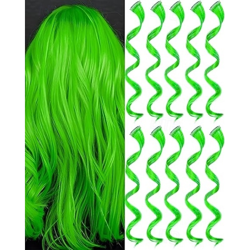 10 PCS Hair Extensions Curly Wavy Synthetic Hairpieces Clip in Rainbow Neon Party Highlights, Colorful Hair Accessories for Kids Girls Women 17 inch2