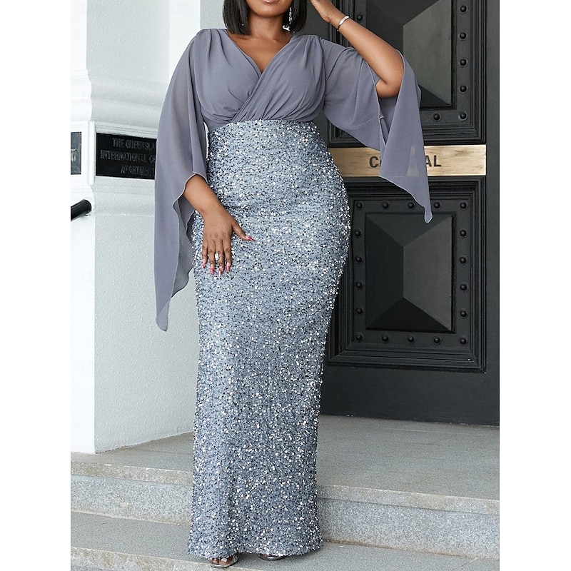 Women's Valentine's Day Maxi Dress Wedding Guest Dress Sheath Dress Plain Fashion Hot Wedding Guest Date Club Zipper 3/4 Length Sleeve V Neck Dress Regular Fit Black Pink Wine Spring Fall4