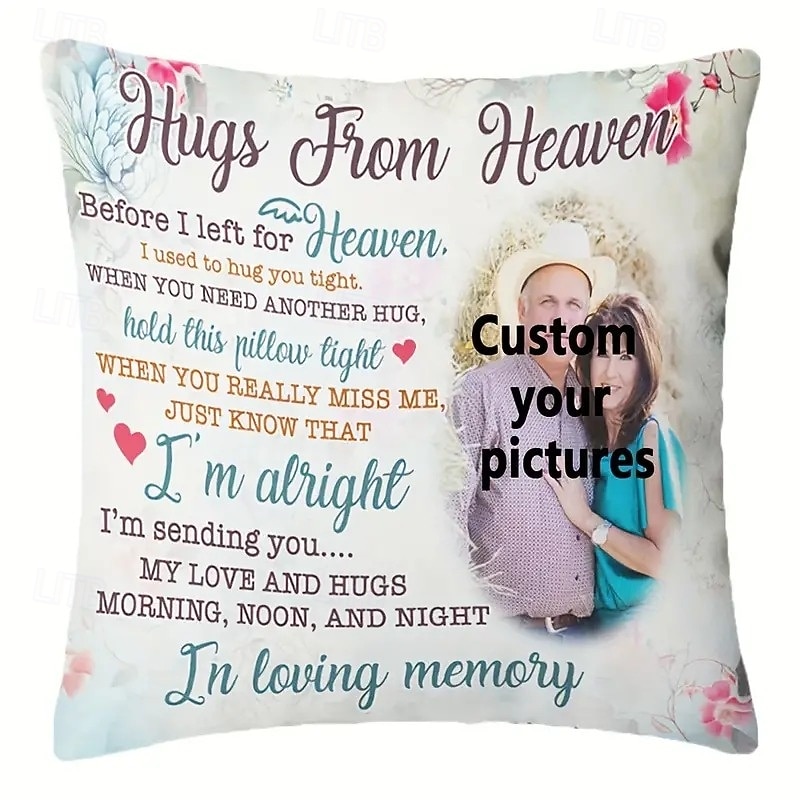 Custom Memorial Pillow Cover Photo Cushion Cover Throw Pillow Sympathy Gift Personalized Memorial Gifts Hug from Heaven2