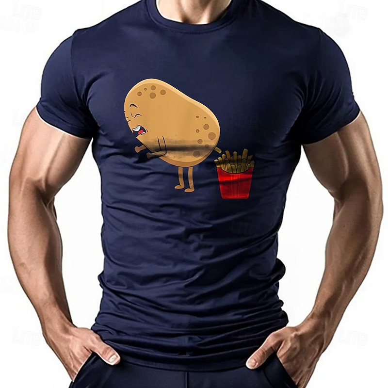 Men's Funny Potato T Shirt Short Sleeve T shirt 3D Print Crew Neck Shirt Fashion Athleisure Street Sports Outdoor Daily Black White Red Summer Spring Clothing Apparel S M L XL XXL XXXL