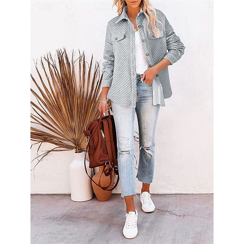 Women's Winter Coat Outdoor Street Daily Wear Fall Winter Regular Coat Regular Fit Thermal Warm Breathable Stylish Casual Jacket Long Sleeve Plain with Pockets Green Gray4