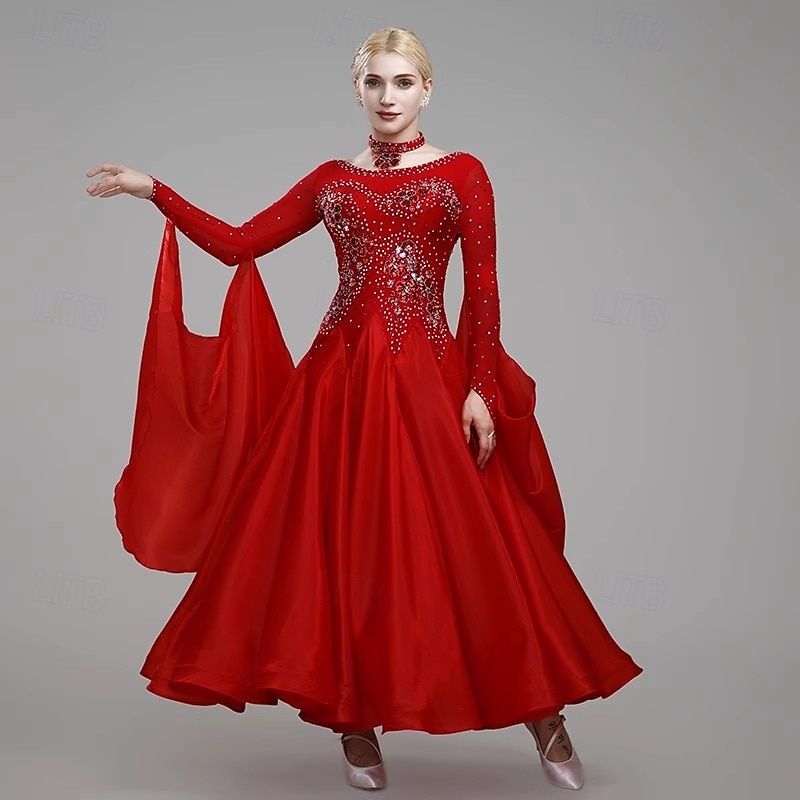 Ballroom Dance Dresses for Women Competition Long Sleeve Modern Tango Waltz Standard Costumes3