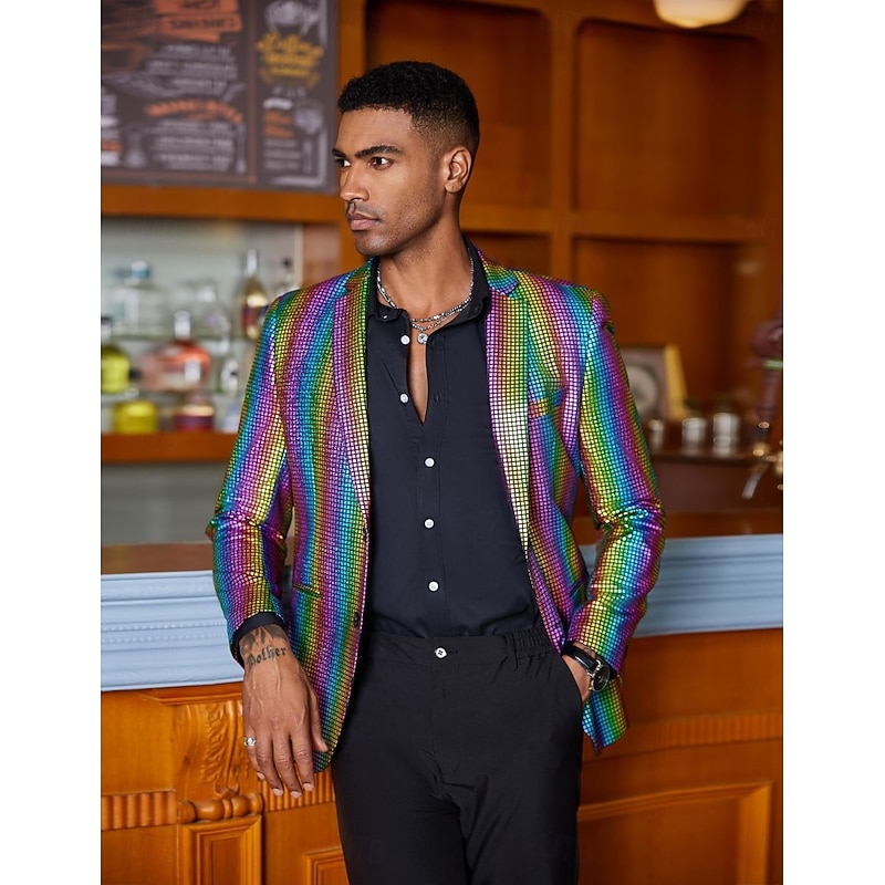 Disco 1980s Coat Suits & Blazers Lapel Collar Blazer Disco Shiny Metallic Fancy Dress Men's Carnival Costume Halloween Carnival Mardi Gras Performance Party Club Adults' Coat All Seasons3