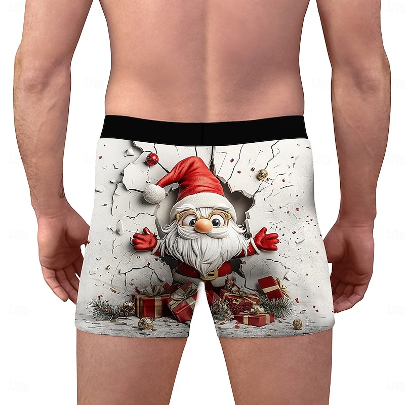 Cat Santa Claus Christmas Pajamas Boxer Briefs Underwear Christmas Gift Men's Funny Christmas Pattern Adults Christmas New Year Christmas Eve Christmas Party2