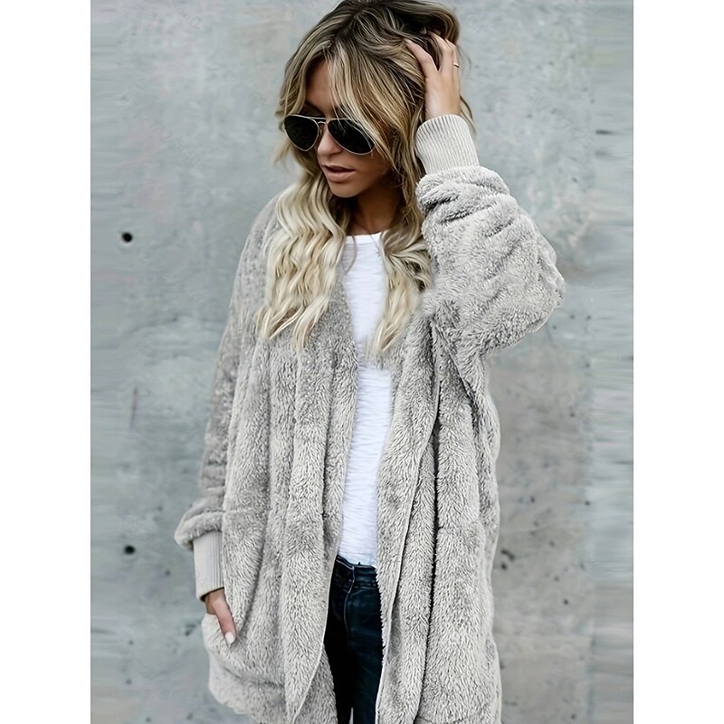 Women's Winter Coat Dressy Dusters Dressy Jackets Sherpa Jacket Work Casual Winter Coat Loose Fit Windproof Warm Daily Outdoor Jacket Long Sleeve non-printing Solid Color Pocket Blue Apricot Gray