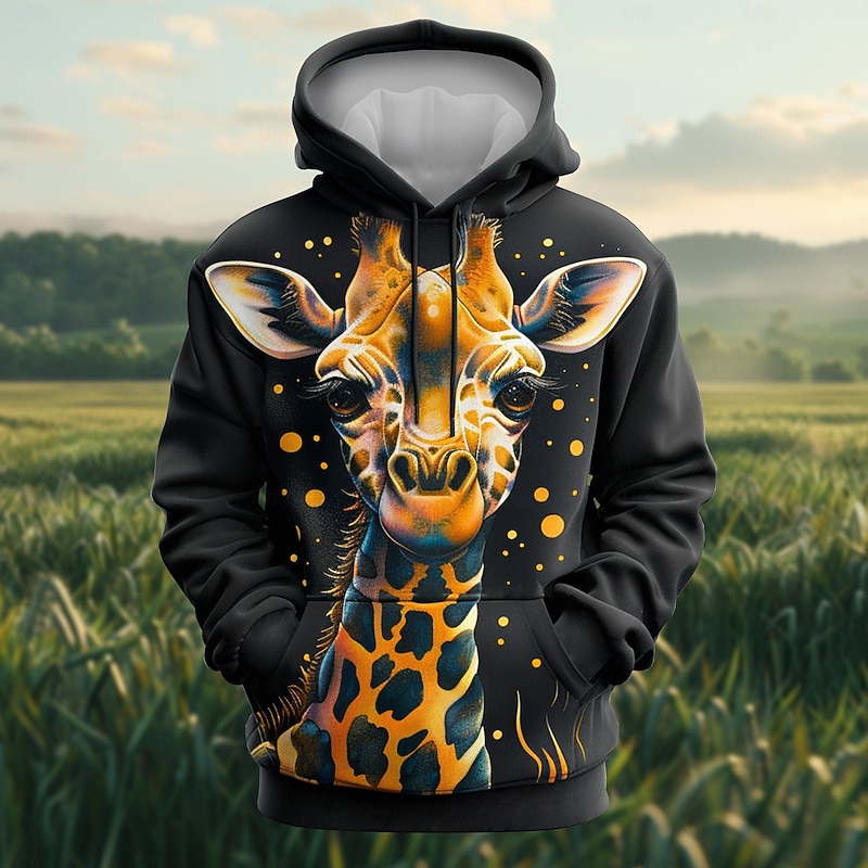 Men's Giraffe Hoodies Sweatshirt Fashion Cool Long Sleeve Crew Neck Party Holiday Streetwear Black Drawstring Fall Winter Designer