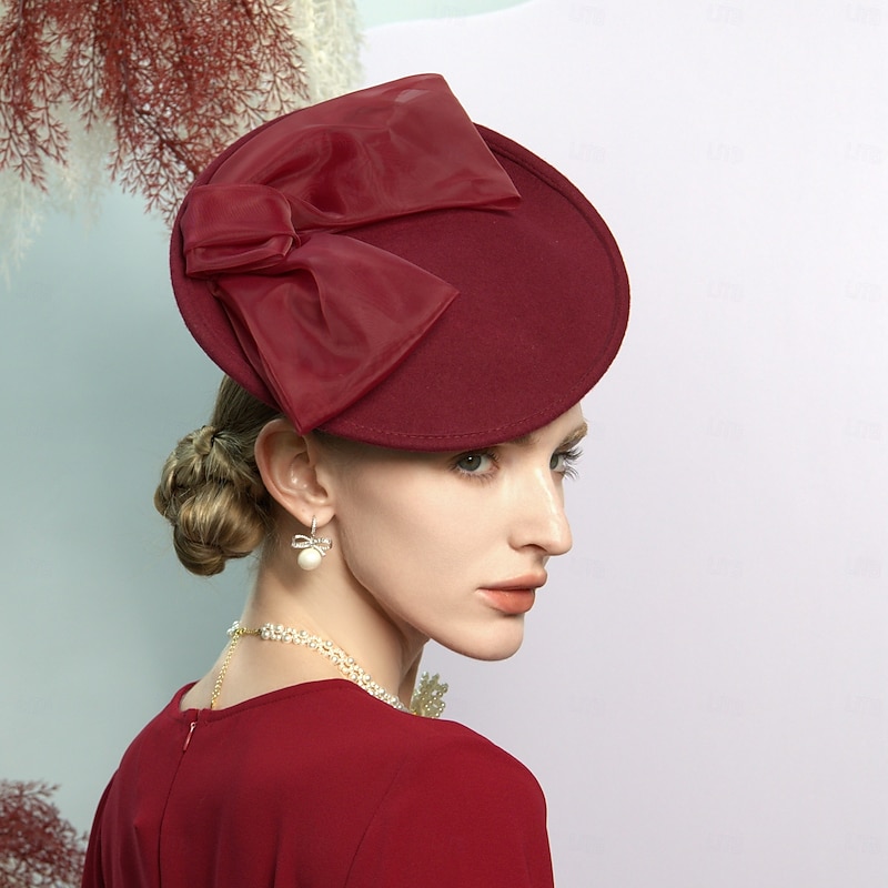 Hats 100% Wool Saucer Hat Top Hat Wedding Cocktail Elegant Wedding With Bowknot Splicing Headpiece Headwear3