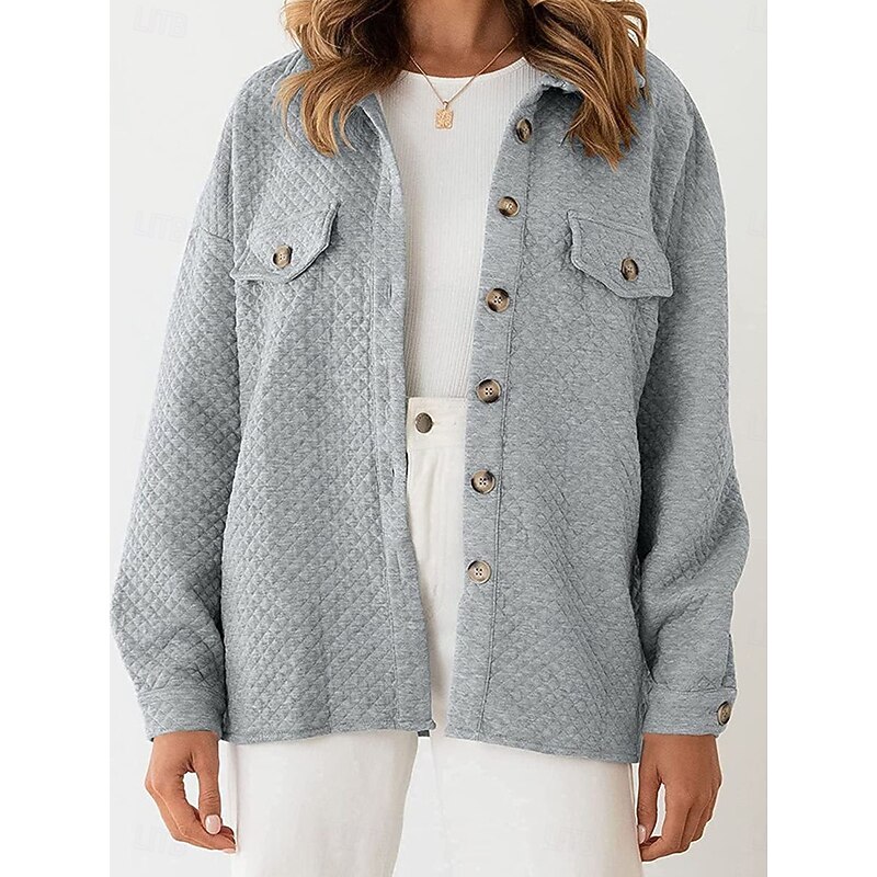 Women's Winter Coat Outdoor Street Daily Wear Fall Winter Regular Coat Regular Fit Thermal Warm Breathable Stylish Casual Jacket Long Sleeve Plain with Pockets Green Gray2