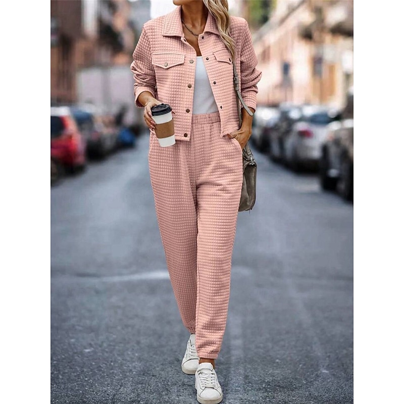 Women's Fashion Streetwear Daily Shirt Chinos Long Sleeve Shirt Collar Plain Casual Daily Pink Green Khaki Fall Regular Fit3