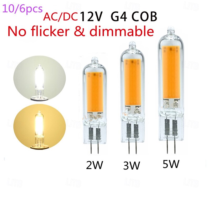 10 Pcs 6pcs Light Blubs Dimmable No Flicker Glass LED G4 COB Bulb 2W 3W 5W AC/DC12V Led lamp Crystal Light Bulb Lampada Lampara Bombilla Ampoule