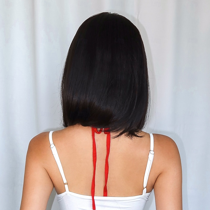 Cosplay Costume Wig Straight kinky Straight Bob Middle Part Wig 16 inch Black / Red Synthetic Hair Women's Elastic Adorable Comfortable Natural Black2