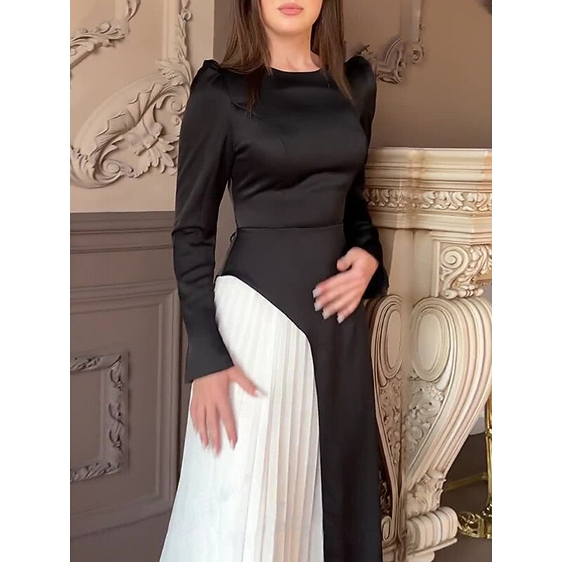 Women's Maxi Dress Black Dress Casual Dress Cocktail Dress Formal Dress Casual Sports & Outdoor Street Regular Fit Color Block Long Sleeve Crew Neck Black Fall Winter2